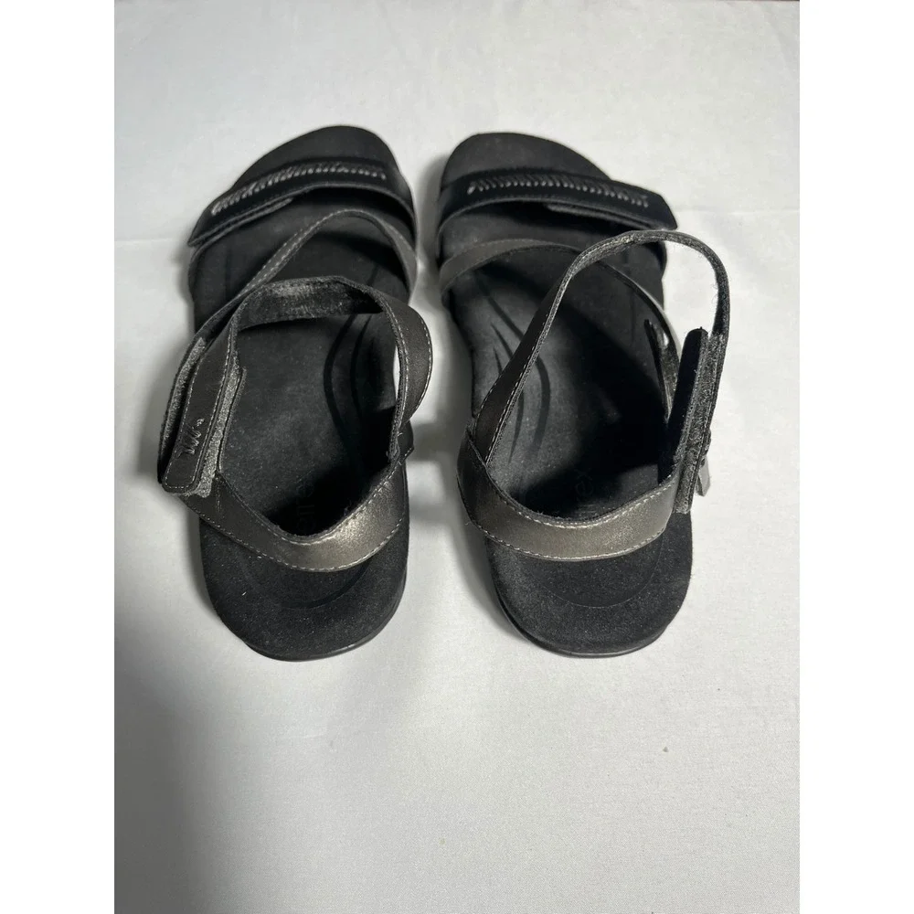 Aetrex Gabby Comfort Walking Sandals Womens 8.5 Black Gray Adjustable Hook Loop